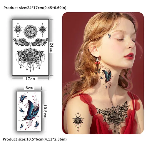 Miniatura 2 de Yazhiji 32 hojas de tatuajes temporales para adultos, tótem, flor de rosa, girasol, tatuajes falsos para mujeres y hombres, brazo planeta Hlalf