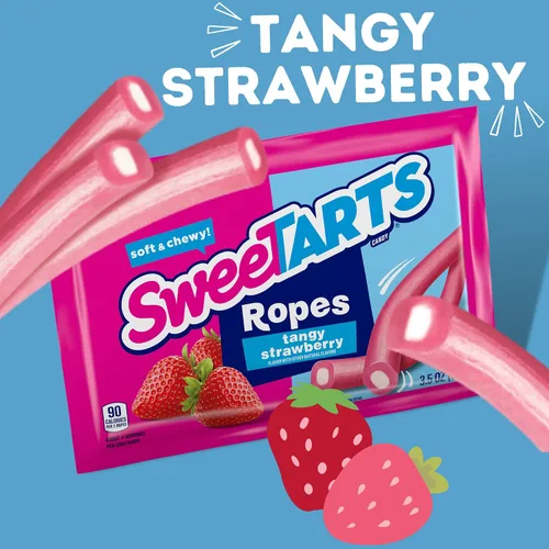 Miniatura 4 de Sweetzo Sweet Tarts Cuerdas suaves y masticables, caramelos con sabor a cereza y fresa picante, surtido de caramelos de gomitas, paquete de 2, 3.5