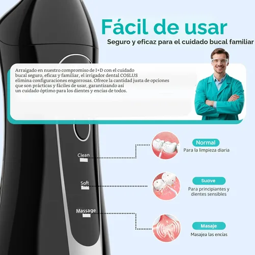 Miniatura 5 de COSLUS Hilo Dental de Agua: Irrigador Oral Portátil Inalámbrico 300ML Recargable Limpiador de Viaje IPX7 Impermeable Máquina de Hilo Dental