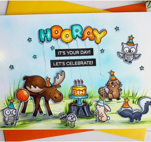 Miniatura 6 de Hooray Happy BIRTHAY - Juego de sellos y troqueles para hacer tarjetas, sellos transparentes y troqueles de corte de metal para álbumes de recortes
