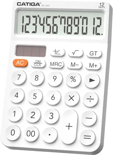 Miniatura 15 de CATIGA Calculadora de escritorio de 12 dígitos Calculadora de escritorio básica con pantalla LCD grande, botones grandes, 4 funciones, energía solar