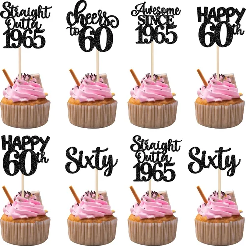 Miniatura 13 de Paquete de 30 adornos para cupcakes de 10º cumpleaños con purpurina recta hacia fuera de 2016, Happy 10th Ten Awesome Since 2016, 10 fabulosas
