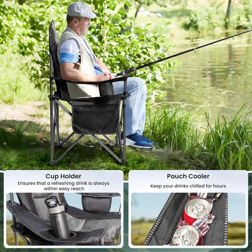 Miniatura 3 de Silla de Camping Sobredimensionada de Alta Resistencia - Silla Plegable Portátil, Portavasos y Estuche para Teléfono Impermeable para Adultos, negro