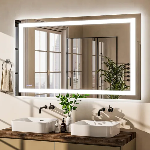 Miniatura 9 de VooBang Espejo de baño con luces de 30 x 30 pulgadas, 3 modos de iluminación ajustables, espejo de tocador de baño LED, antivaho y función