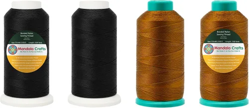 Miniatura 294 de Mandala Crafts - Hilo de nailon para coser cuero, tapicería, mezclilla y para trenzar el pelo; resistente, 1500 yardas, tamaño 69 T70 Marrón