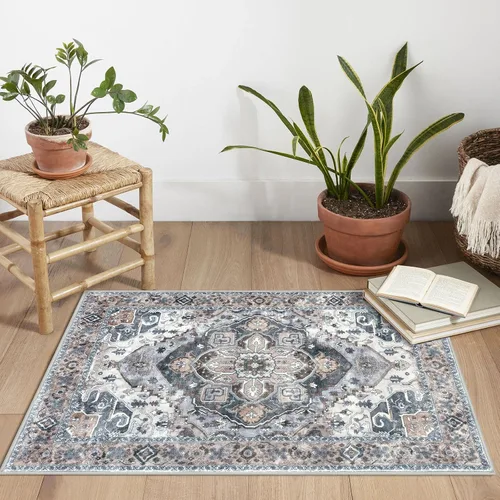 Miniatura 2 de SIILOOM Alfombra lavable de 2 x 3 pies, alfombra suave color taupe ceniza para entrada, tapete antideslizante para puerta de interior, tapete