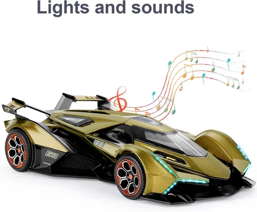 Miniatura 4 de SASBSC Autos de juguete para niños de 4-7 8-12 años V12 Coche de carreras de juguete con luz y sonido 1:22 Coches modelo de metal fundido a presión