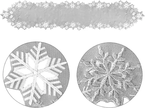 Miniatura 4 de Caminos de mesa bordados con copos de nieve para Navidad e invierno (plata, 14 x 34 pulgadas)