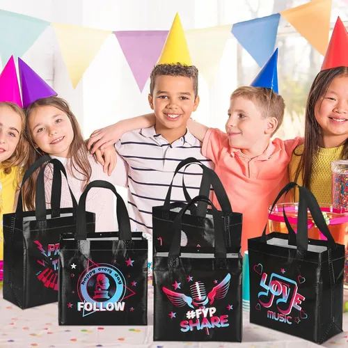 Miniatura 4 de Pinkunn 20 piezas de bolsas de regalo para fiesta musical, bolsas de regalo no tejidas, suministros para regalos temáticos para adolescentes, cajas