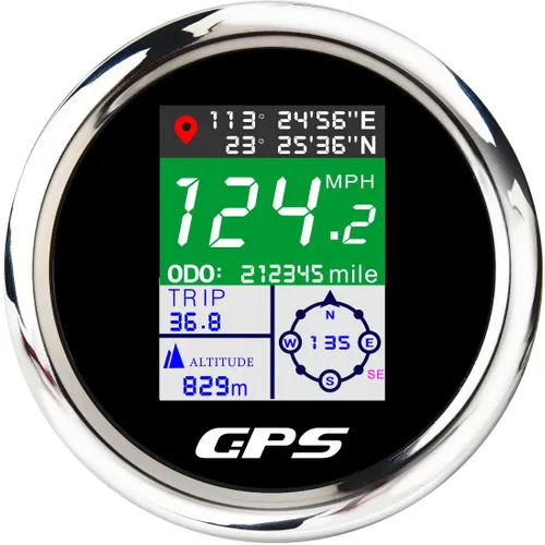 Miniatura 6 de Kit de medidor de velocímetro digital GPS universal de 2 pulgadas con nudo MPH ajustable ODO Km/h 12 24 voltios (2.047 in negro + negro)