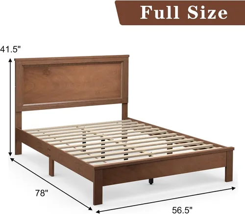 Miniatura 2 de KOMFOTT Armazón de Cama de Plataforma de Madera Tamaño Twin con Cabecero, Cama de Plataforma de Madera de Mediados del Siglo con Soporte de Listones