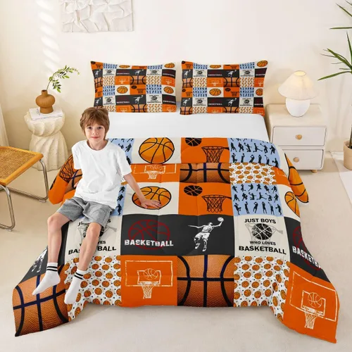 Miniatura 11 de Boy Basketball Comforter Set Twin Size,Ball Sport Games Bedding Sets 2Pcs for Girls Boys Teens Room Decor,Basketball Player Silhouette Duvet Insert