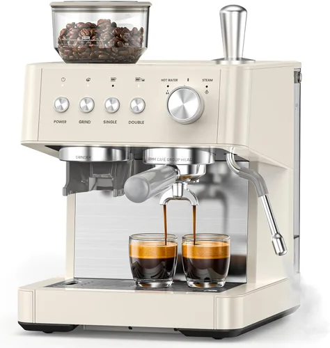 Máquina de café expreso de 15 barras con molinillo de café antiobstrucciones integrado, máquinas de café Expresso con varita de vapor de leche,