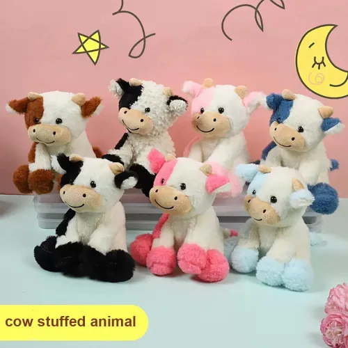 Miniatura 6 de Muñeca de vaca de peluche suave y linda de 8 pulgadas, muñeca de vaca de felpa para niñas y niños (zuo NIU Shen lanse)