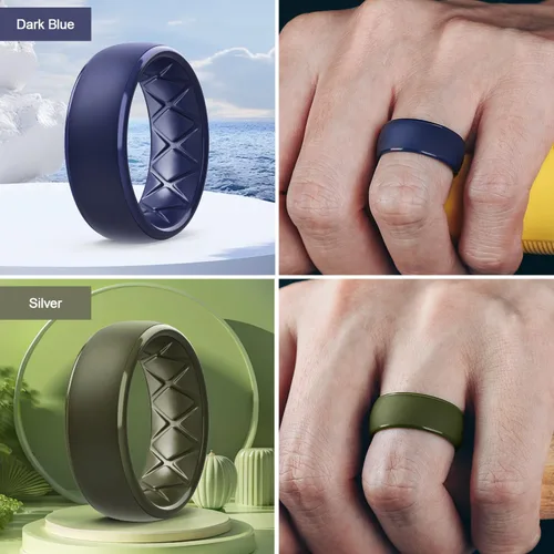Miniatura 48 de Egnaro Anillos de boda de silicona para hombre: 1/4/6/7 Multipack de anillos de boda de goma con arco interior Diseño ergonómico transpirable