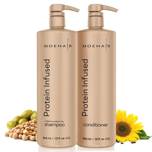 Miniatura 8 de MOEHAIR Juego de champú y acondicionador con infusión de proteínas para cabello seco y dañado, fortalece la fibra capilar, sin sulfatos ni