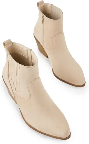 Miniatura 7 de TINSTREE Botines occidentales para mujer, puntera puntiaguda, tacón medio, estilo Chelsea con cremallera lateral, elástico