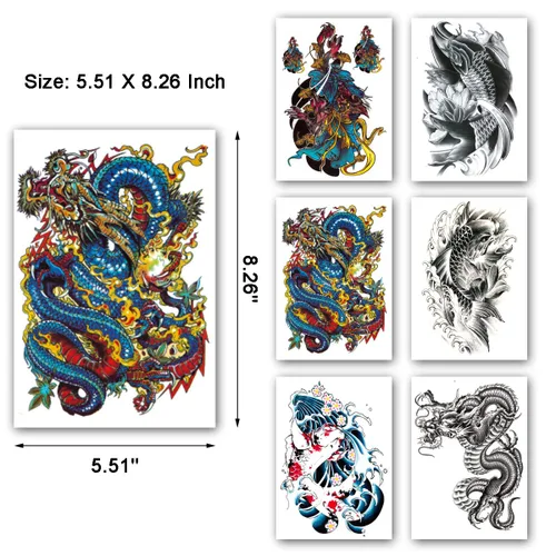 Miniatura 3 de Tatuajes temporales de manga de pez dragón, tatuajes temporales de dragón de pez falso, tatuajes de medio brazo y mangas de tatuaje extra grandes