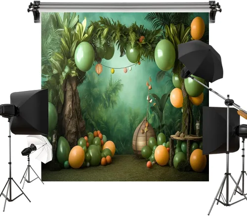 Kate Telón de fondo de globo de bosque para niños, tela impresa sin costuras, fondo de fotografía para estudio, 6.5 x 6.5 pies