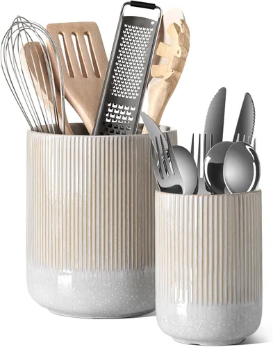 Miniatura 12 de LE TAUCI Soporte para Utensilios, 7.3"+5.4" Soporte de Cerámica para Utensilios de Cocina para Encimera, Recipientes Grandes para Utensilios