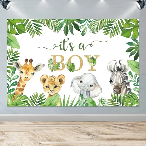 Miniatura 4 de Decoraciones de telón de fondo de safari para baby shower, temática de animales de la selva, suministros de pancarta de fondo para bebé, temática
