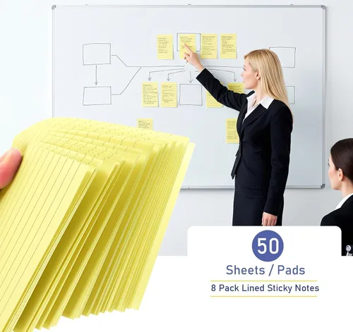 Miniatura 2 de Paquete de 8 notas adhesivas rayadas, bloc de notas grandes amarillas de 3 x 5 pulgadas, despegar limpiamente, superadherente a rayas, blocs