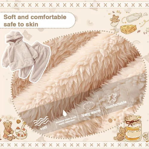 Miniatura 4 de UVIPC Conjunto de 2 piezas de forro polar para bebé, conjunto de sudadera de oso mullido para niños pequeños