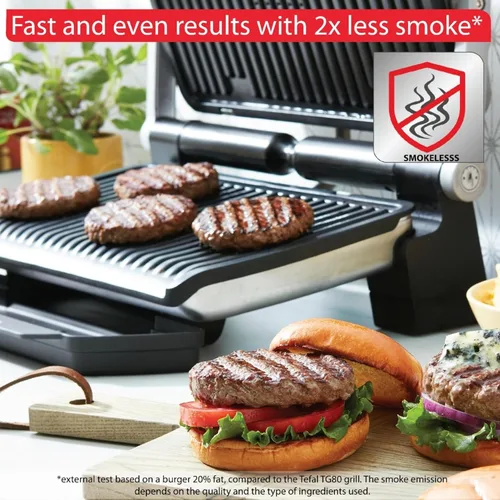 Miniatura 5 de T-Fal OptiGrill - Parrilla eléctrica XL de acero inoxidable, 6 porciones, 9 modos de cocción automáticos inteligentes, prensa Panini, 1800 vatios