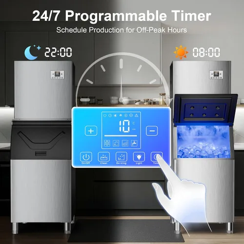 Miniatura 6 de Máquina comercial para hacer hielo de 450 libras/24 horas, 250 libras de almacenamiento grande dividida para negocios, 156 cubos en 7-15 minutos