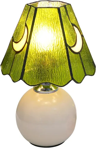 Miniatura 9 de Lámpara de mesa de noche de luna de cristal de cristal, lámpara de mesita de noche estilo Tiffany con bombilla E26, lámpara de acento pequeña rosa