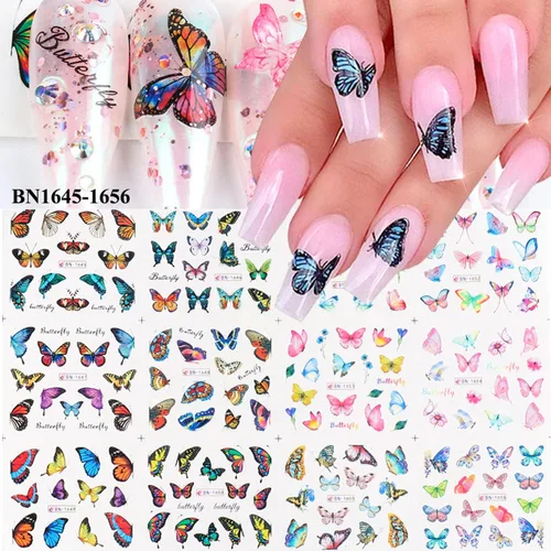 Miniatura 20 de TBRZTR 12 hojas de calcomanías de uñas para el día de San Valentín, diseño de torre de amor, diseño de paraguas, calcomanías de transferencia