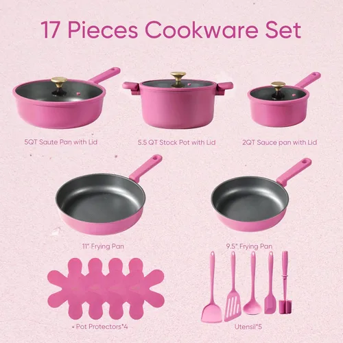 Miniatura 2 de CAROTE Juego de ollas y sartenes antiadherentes, juegos de utensilios de cocina antiadherentes, juego de cocina con asas que se mantienen frías