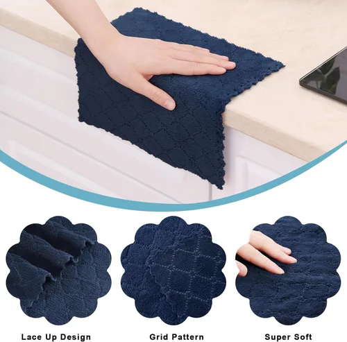 Miniatura 2 de Homaxy - Paquete de 12 trapos de cocina (10 x 10 pulgadas, azul marino), de terciopelo coral, supersuaves y absorbentes, de secado rápido, paño