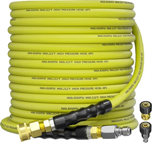 Miniatura 17 de Manguera de lavado a presión de 50 pies y 3/8 pulgadas para agua fría y caliente de 212 °F, con conexión rápida giratoria, alambre de acero trenzado