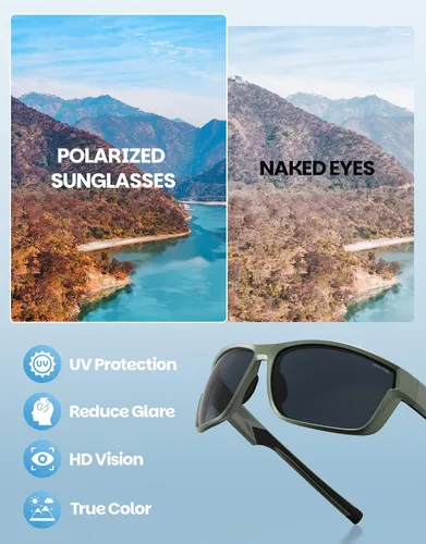 Miniatura 5 de DEAFRAIN Lentes de sol deportivos polarizados para hombres y mujeres, ideales para correr, pescar, conducir, marco irrompible con protección UV