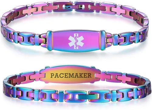 Miniatura 35 de LinnaLove Lady Medical Alert - Pulseras médicas de acero inoxidable para mujer, 7.5 pulgadas