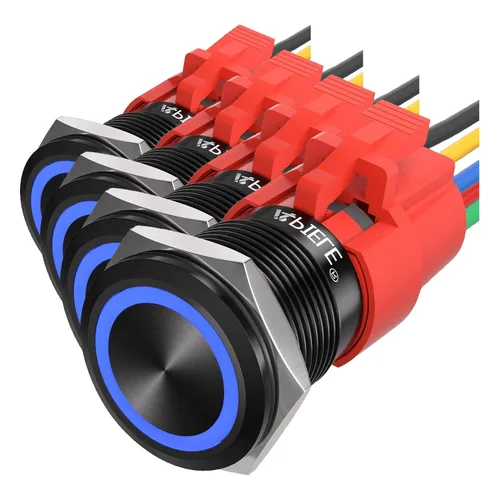 Miniatura 20 de APIELE Interruptor momentáneo de botón de encendido y apagado de 0.748 in de aleación de aluminio con cabezal de ojo de ángel LED de 12 V