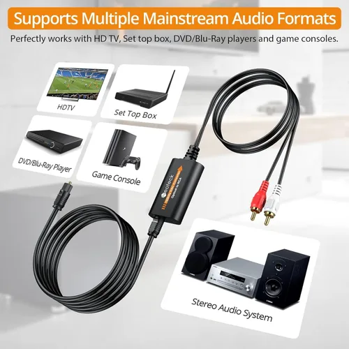 Miniatura 4 de Neoteck Convertidor DAC de 192 kHz 7 pies/6.9 ft Cable óptico a RCA SPDIF a RCA Convertidor digital a analógico para televisores HDTV