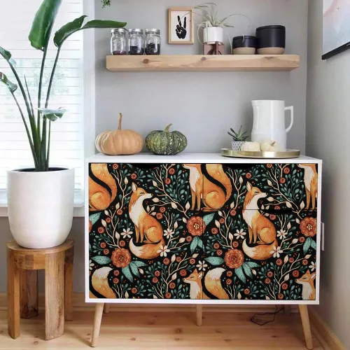 Miniatura 5 de Papel tapiz autoadhesivo de 18 x 236 pulgadas, diseño floral de zorros salvajes oscuros, papel de contacto extraíble, papel de pared fácil