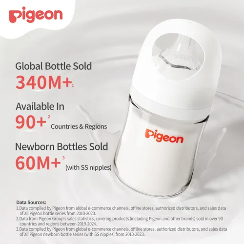 Miniatura 2 de Pigeon Biberón de cristal de cuello ancho, anticólicos, cuerpo aerodinámico, sensación natural, fácil de limpiar, resistente al calor, 8.1 onzas