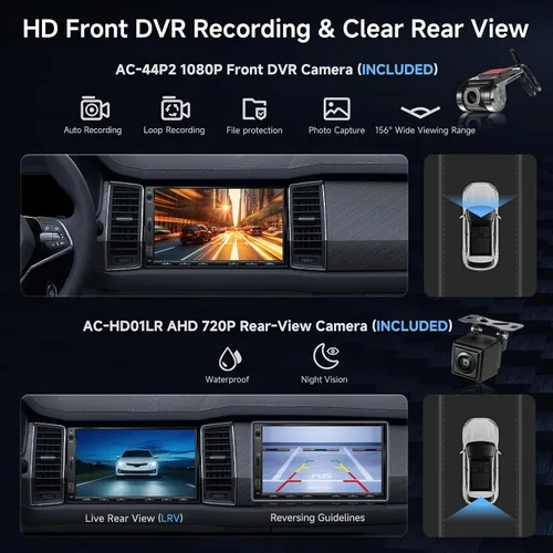 Miniatura 4 de ATOTOZONE A5L 7" 2+32GB Android Auto Estéreo de Coche Doble DIN, Cámara de Respaldo LRV y Cámara Dash 1080P DVR, CarPlay/Android Auto Inalámbrico