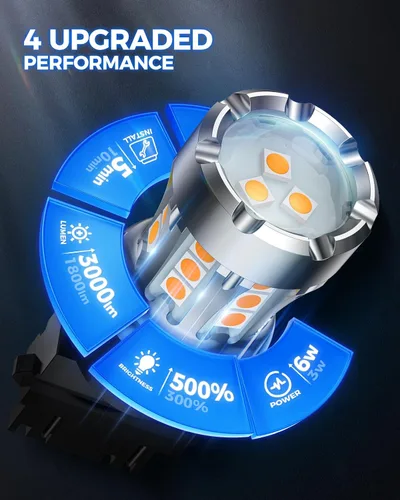 Miniatura 5 de Marsauto Bombilla LED de señal de giro, 3157 LED ámbar para reemplazo de luz de señal de giro delantera/trasera, con espejo convexo a reflector