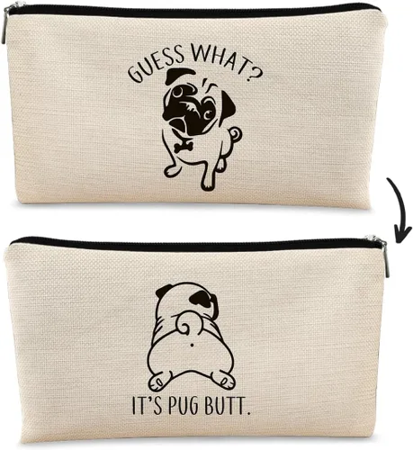 Miniatura 8 de Bolsa de maquillaje de regalo de Pug, regalos de pug para los amantes de los pug, divertida bolsa de maquillaje de Adivina lo que es Pug, regalos