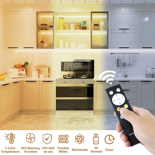 Miniatura 4 de Wefomey - Tiras de luces LED blancas, 100 pies de cinta de luz LED regulable y brillante de 24V con control remoto y aplicación, 2700K-6500K, 1440