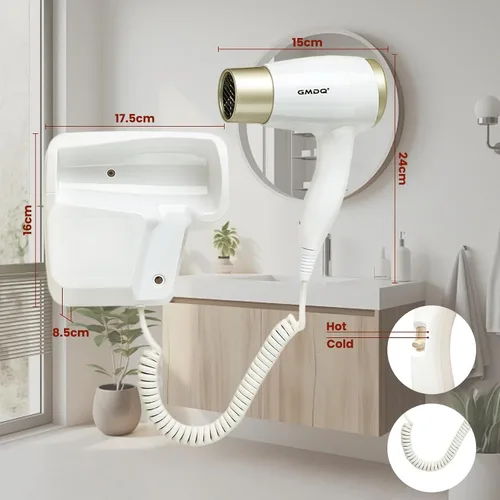 Miniatura 4 de Secador de pelo montado en la pared para baño, secador profesional de 110 V con motor de secado rápido, secador de pelo resistente para montaje