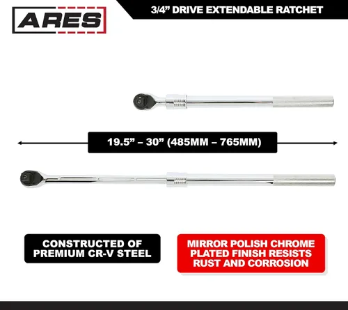 Miniatura 3 de ARES 42078 - Trinquete extensible de liberación rápida de 3/4 pulgadas - Engranaje de 72 dientes con barrido de 5 grados - El mango se extiende