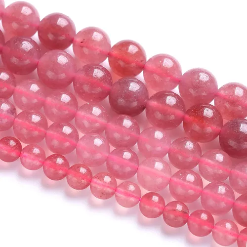 Miniatura 5 de 8mm 46 piezas de cuentas sueltas de cuarzo de fresa natural y jade para hacer joyería, pulseras, collares DIY Jade de fresa