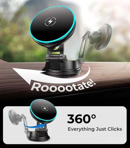 Miniatura 7 de Cargador de teléfono de coche certificado Qi2 para MagSafe, brazo plegable y ajustable de 360°, soporte magnético universal para pantalla de espejo