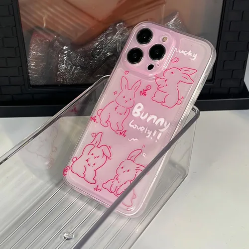 Miniatura 2 de Funda de teléfono para iPhone 13 Pro Max, funda de dibujos animados de conejo rosa transparente en 3D para mujeres y niñas
