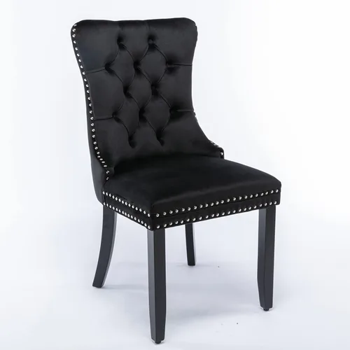 Miniatura 6 de Merax Juego de 2 sillas de comedor de terciopelo tapizadas de alta gama con anillo trasero de clavo, patas de madera maciza, asiento de espuma